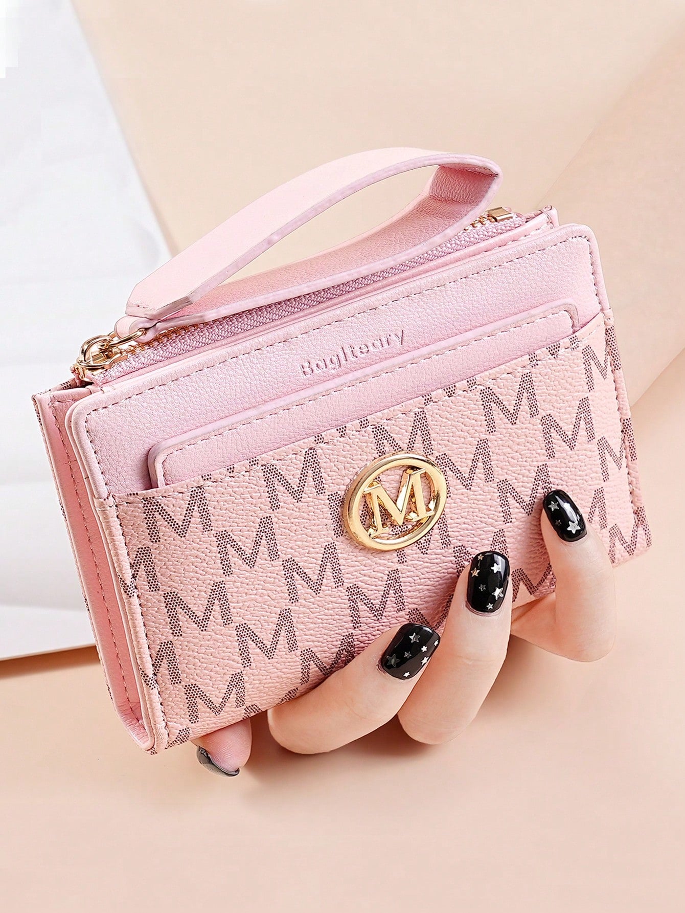 Vintage Lychee Grain Minimalist Women's Wallet, High-End Elegant Bifold Design With Card Slots, Multiple Card Compartments, Zipper Short Coin Purse With Letter Detail