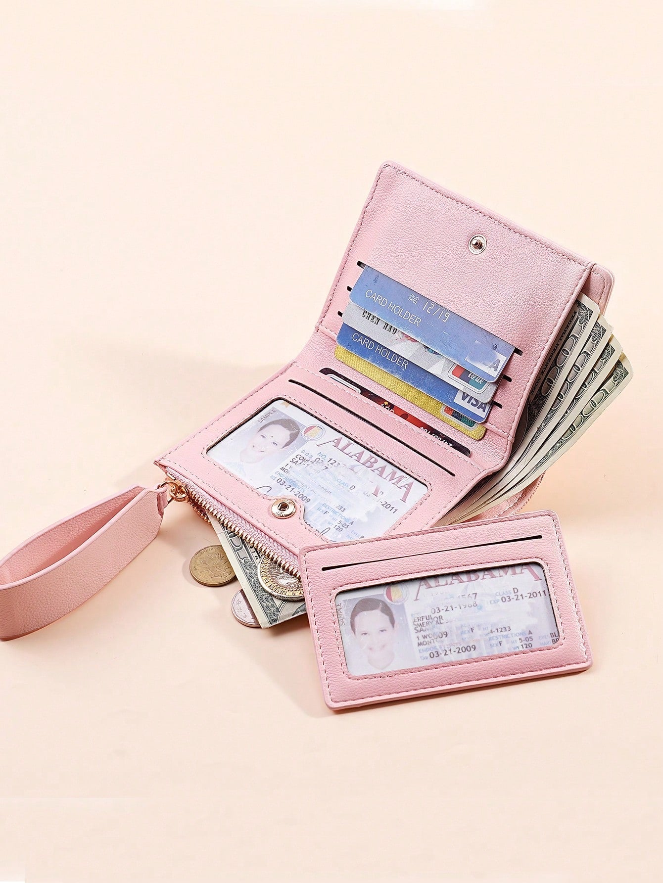 Vintage Lychee Grain Minimalist Women's Wallet, High-End Elegant Bifold Design With Card Slots, Multiple Card Compartments, Zipper Short Coin Purse With Letter Detail