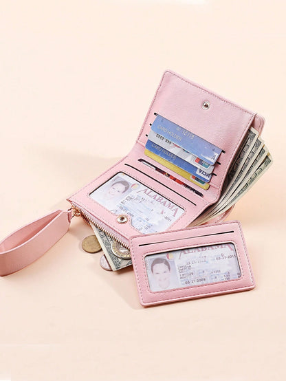 Vintage Lychee Grain Minimalist Women's Wallet, High-End Elegant Bifold Design With Card Slots, Multiple Card Compartments, Zipper Short Coin Purse With Letter Detail