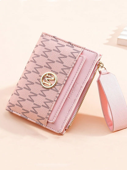 Vintage Lychee Grain Minimalist Women's Wallet, High-End Elegant Bifold Design With Card Slots, Multiple Card Compartments, Zipper Short Coin Purse With Letter Detail