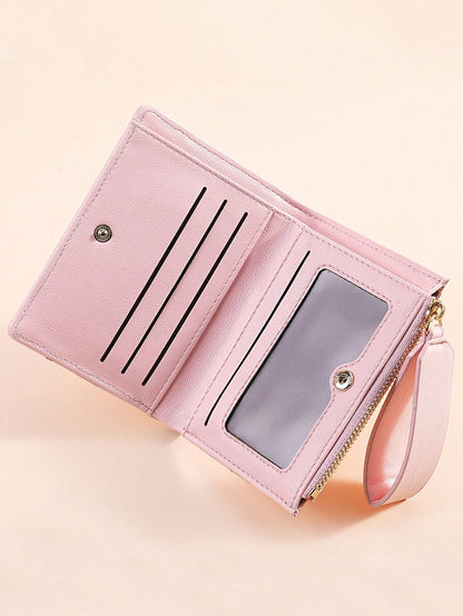 Vintage Lychee Grain Minimalist Women's Wallet, High-End Elegant Bifold Design With Card Slots, Multiple Card Compartments, Zipper Short Coin Purse With Letter Detail