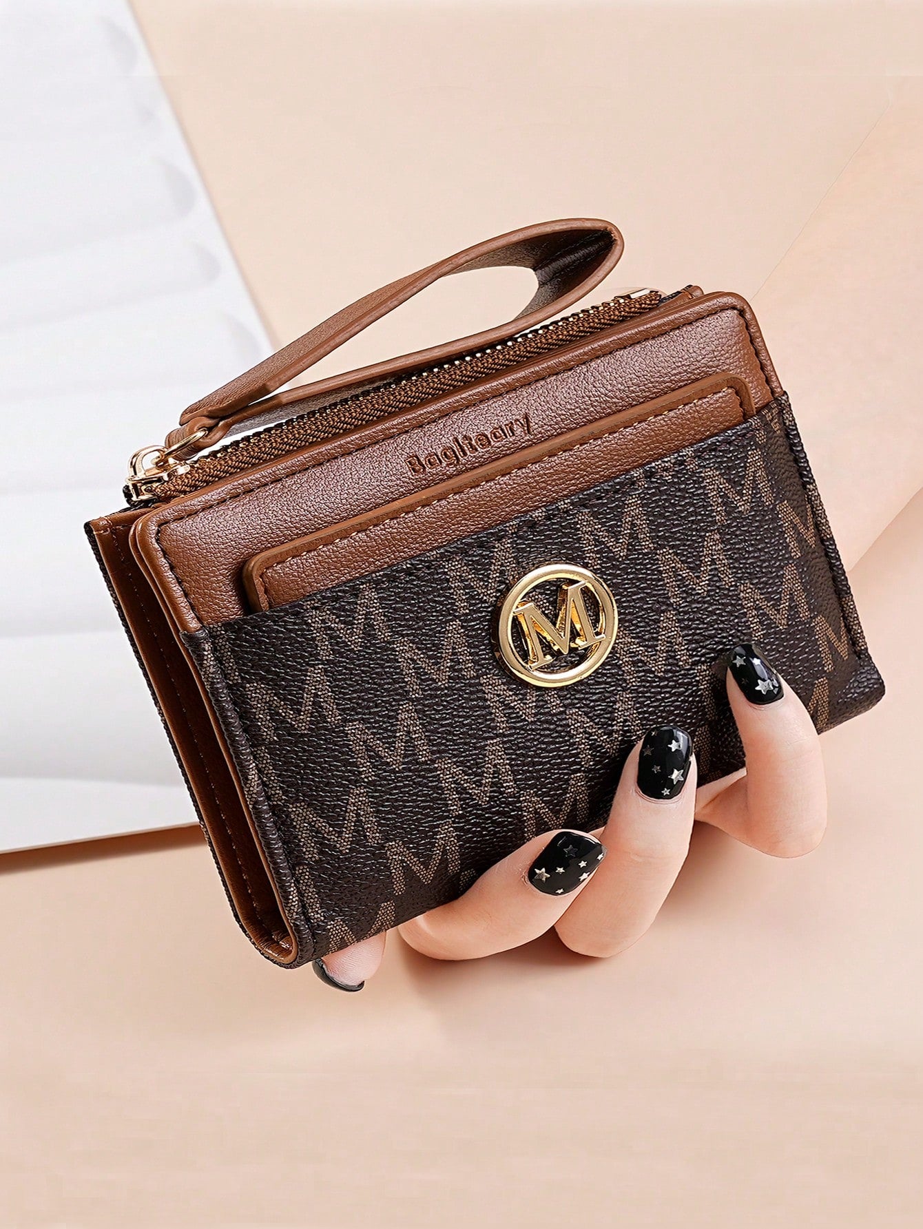 Vintage Lychee Texture Minimalist Women's Wallet, High-End Elegant Bifold Card Holder With Multiple Card Slots, Zipper Short Coin Purse With Letter Design