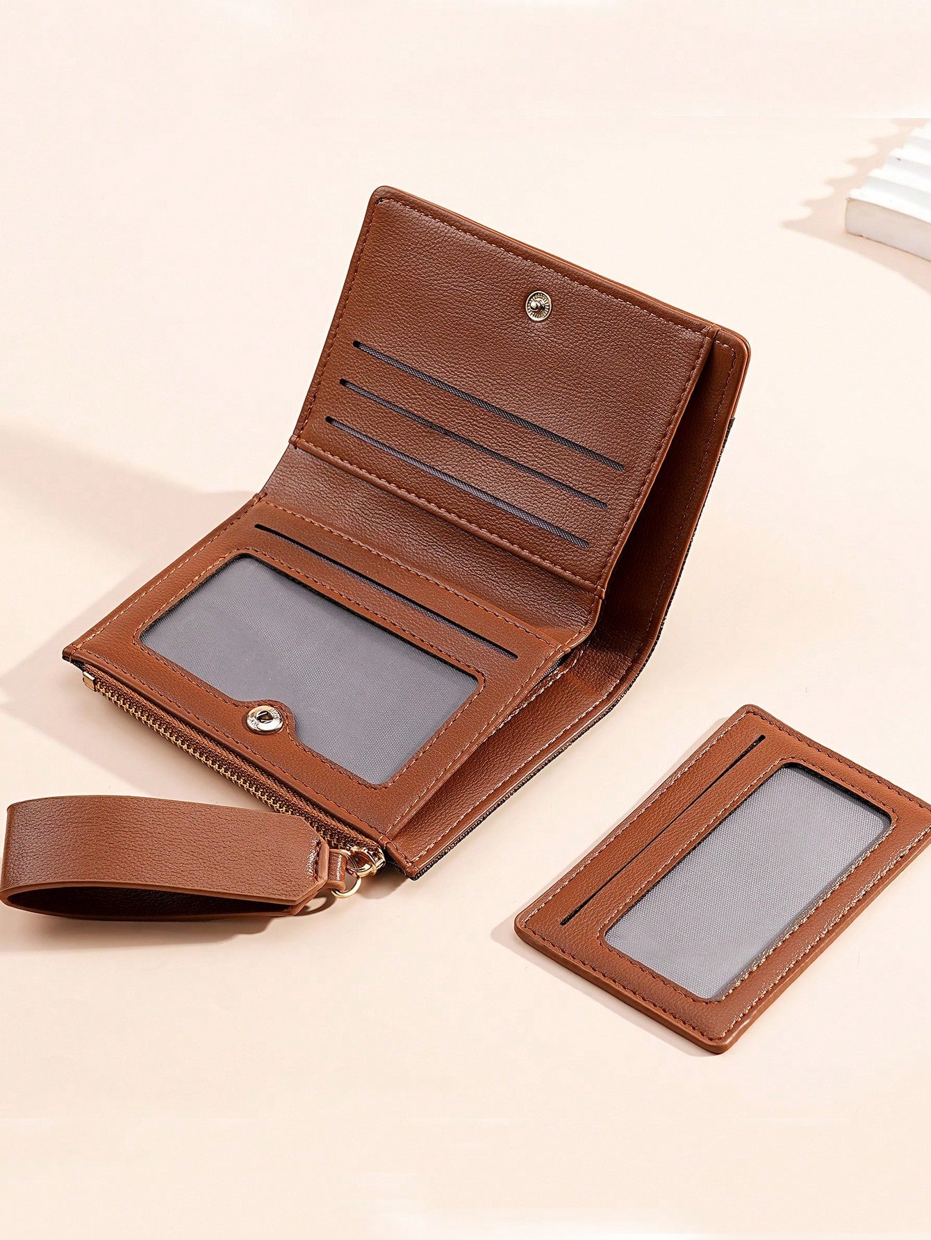Vintage Lychee Texture Minimalist Women's Wallet, High-End Elegant Bifold Card Holder With Multiple Card Slots, Zipper Short Coin Purse With Letter Design