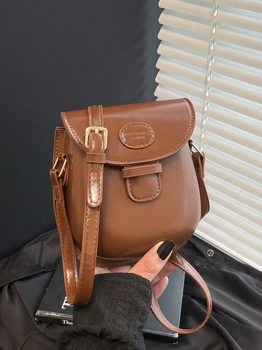 Vintage Mini Round Toe Flap Crossbody Bag For Women