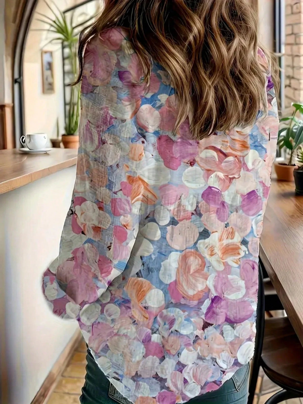 Vintage Oil Painting Print Minimalist Shirt, Casual Button-Down Long Sleeve Women's Blouse, Fashionable And Elegant Ladies Shirt, Spring Clothes For Women