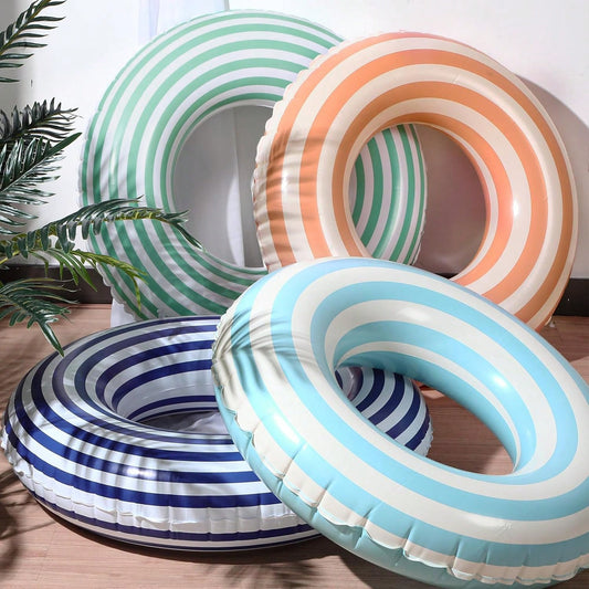 Vintage Striped Inflatable Swim Ring With Handle, Large Round Pool Float Lounge Chair, Fashionable Water Float, Suitable For Beach, Swimming Pool And Summer Vacation Party