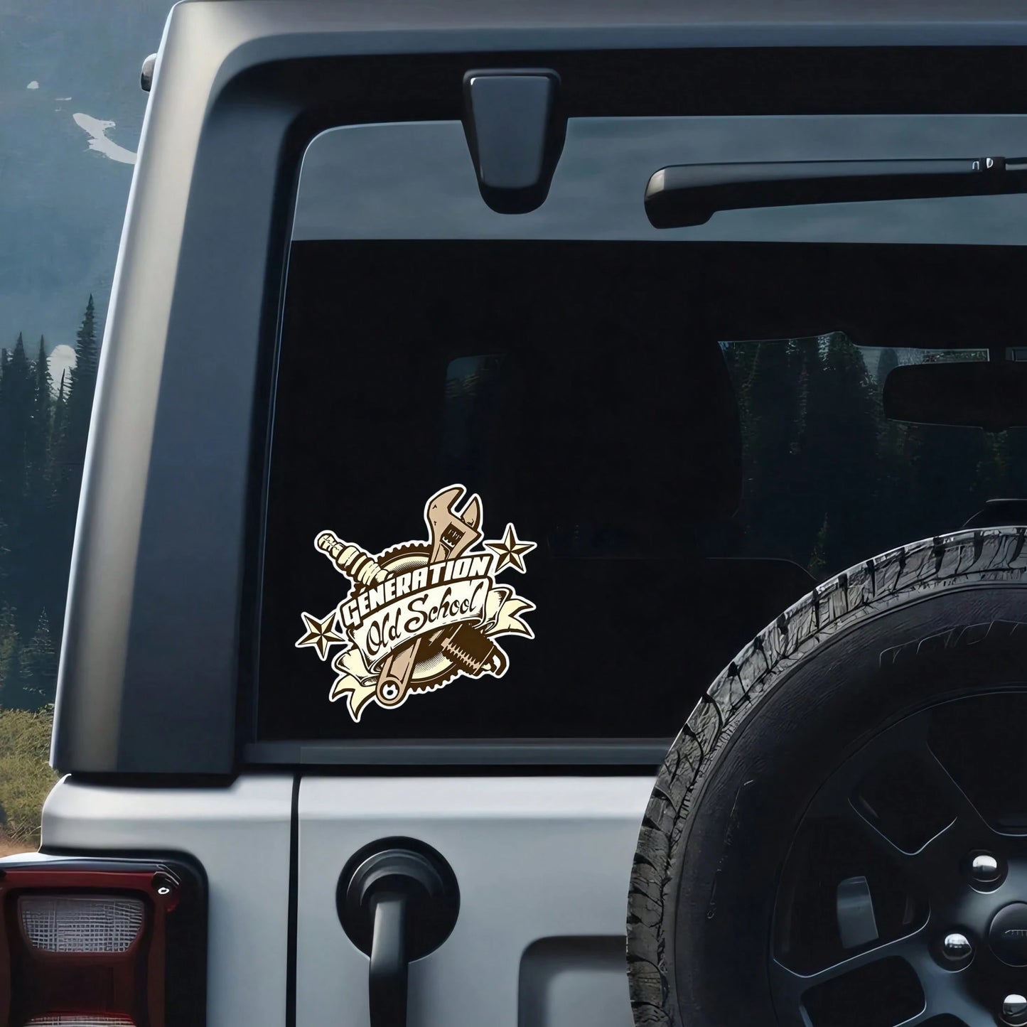 Vintage Tool Star Graphic Vinyl Car Sticker, Waterproof Glossy Self-Adhesive Decal, Irregular Old School Style Decor Sticker For Motorcycle Laptop Window Truck DIY Decor