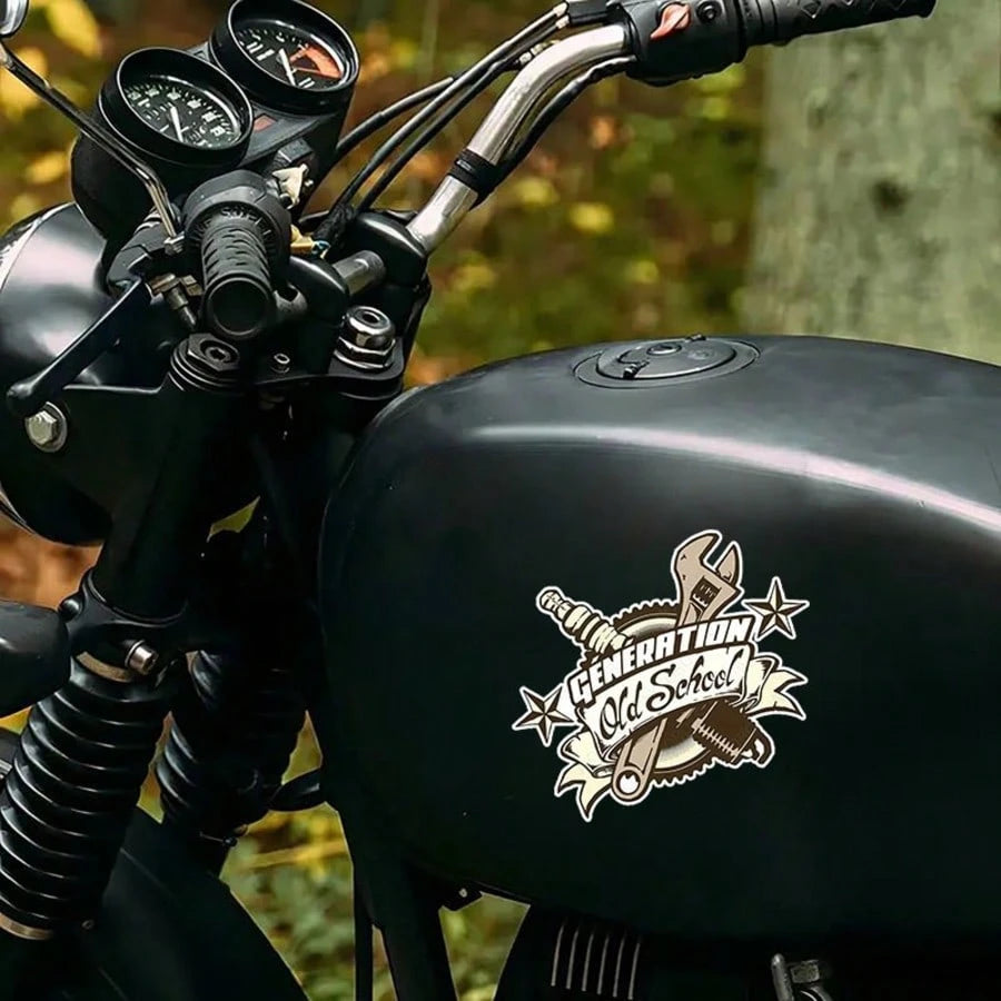 Vintage Tool Star Graphic Vinyl Car Sticker, Waterproof Glossy Self-Adhesive Decal, Irregular Old School Style Decor Sticker For Motorcycle Laptop Window Truck DIY Decor
