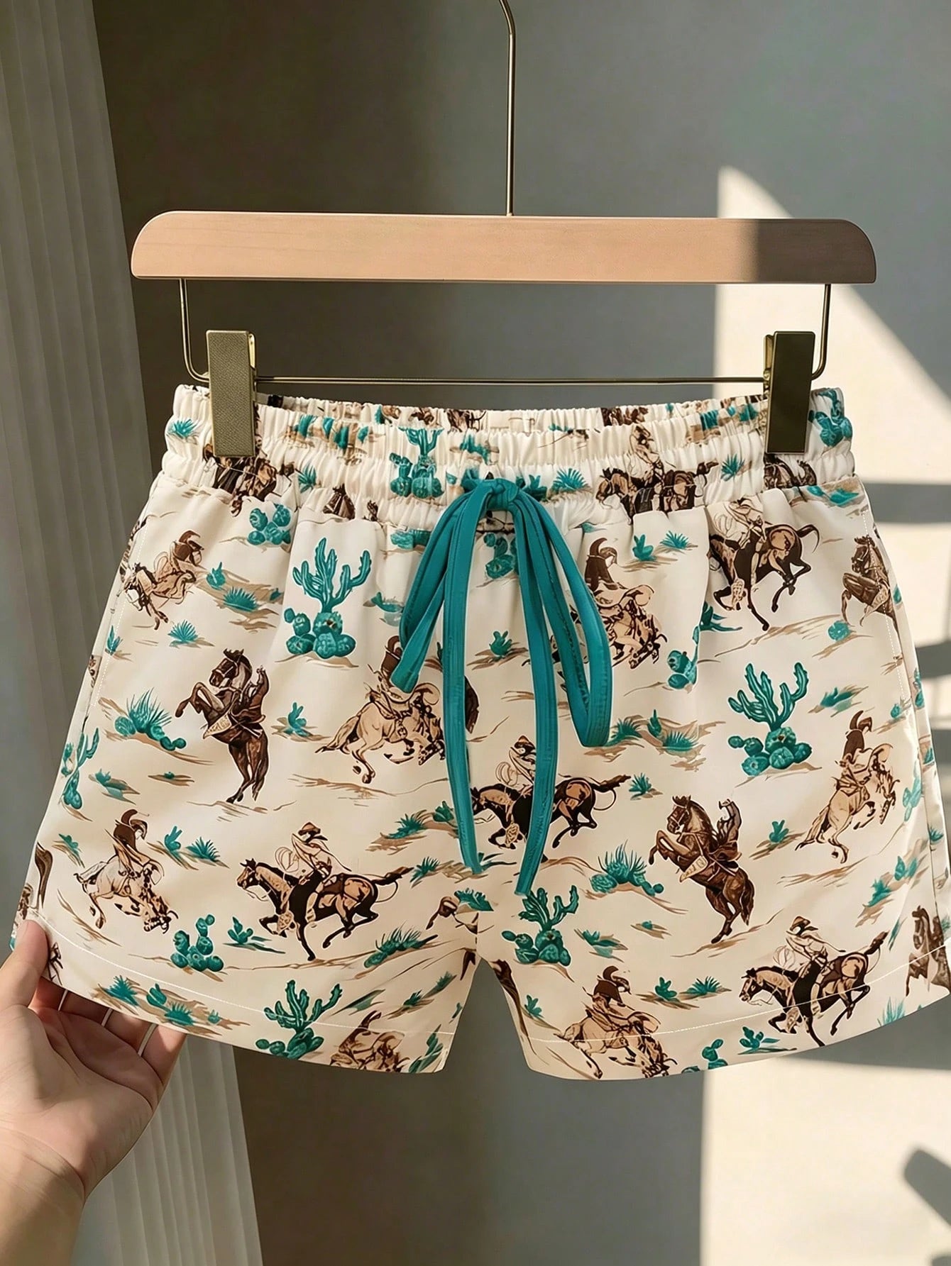 Vintage Western Country Music Festival Pattern, Summer Outfits, Summer Graphic Design, Women Casual Loose Shorts For Beach Holiday White