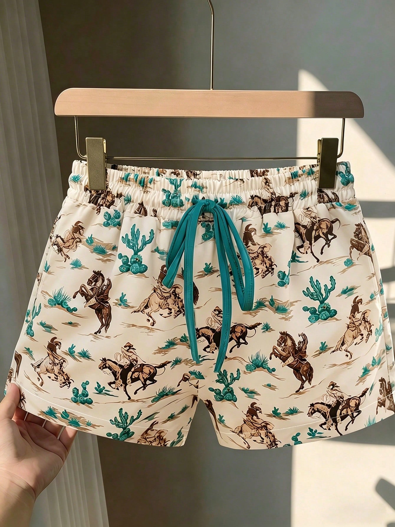 Vintage Western Country Music Festival Pattern, Summer Outfits, Summer Graphic Design, Women Casual Loose Shorts For Beach Holiday White