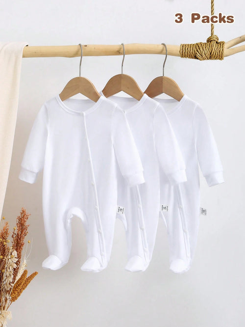Vintaside Kids 3pcs/Set Newborn Baby Jumpsuits, Long Sleeve Footed Jumpsuit Pajamas