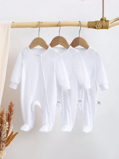 Vintaside Kids 3pcs/Set Newborn Baby Jumpsuits, Long Sleeve Footed Jumpsuit Pajamas