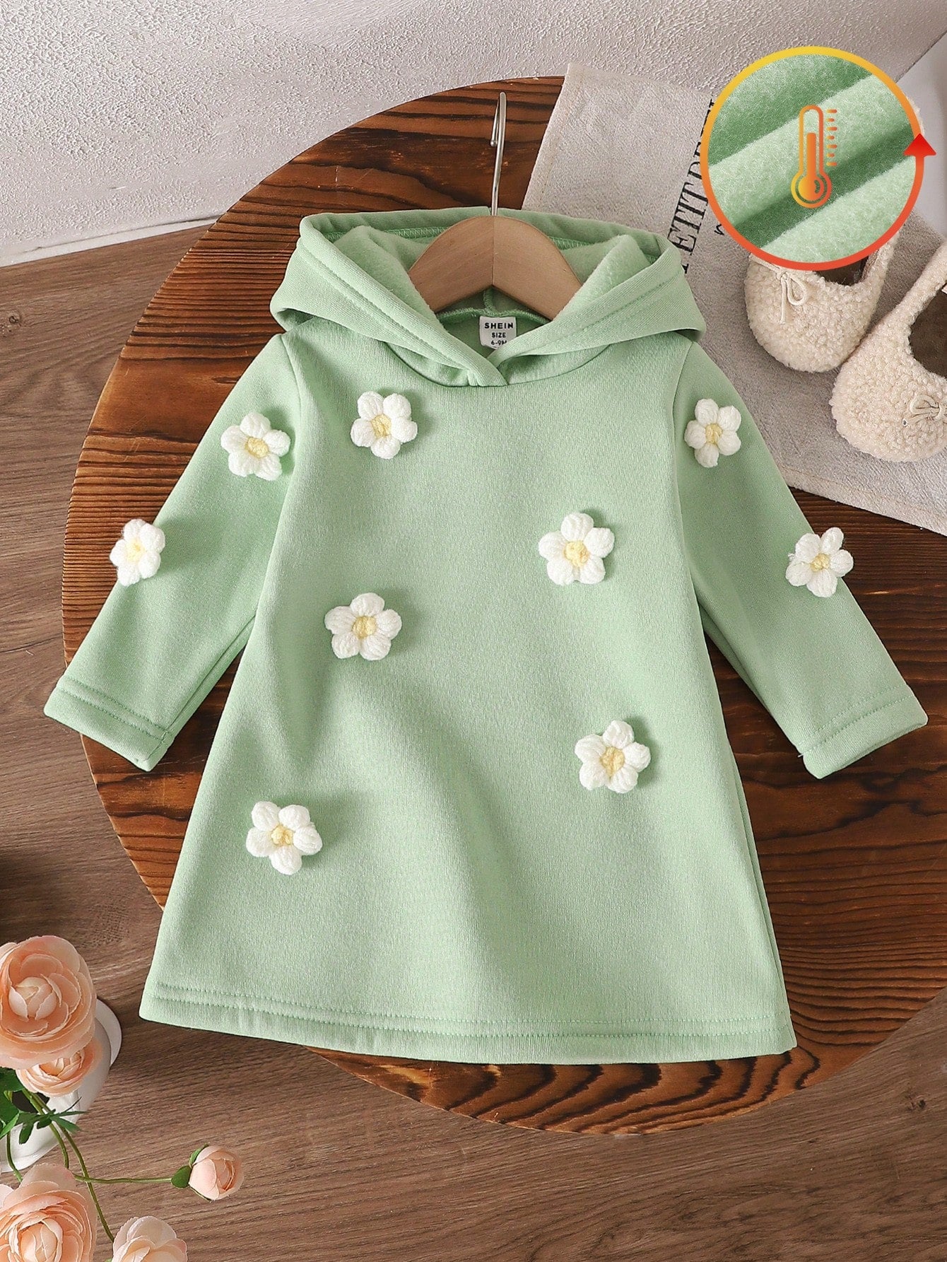 Vintaside Kids Baby Girl Autumn Floral Hooded Princess Dress Back-To-School Graduation Sage Green Floral Daddys Girl