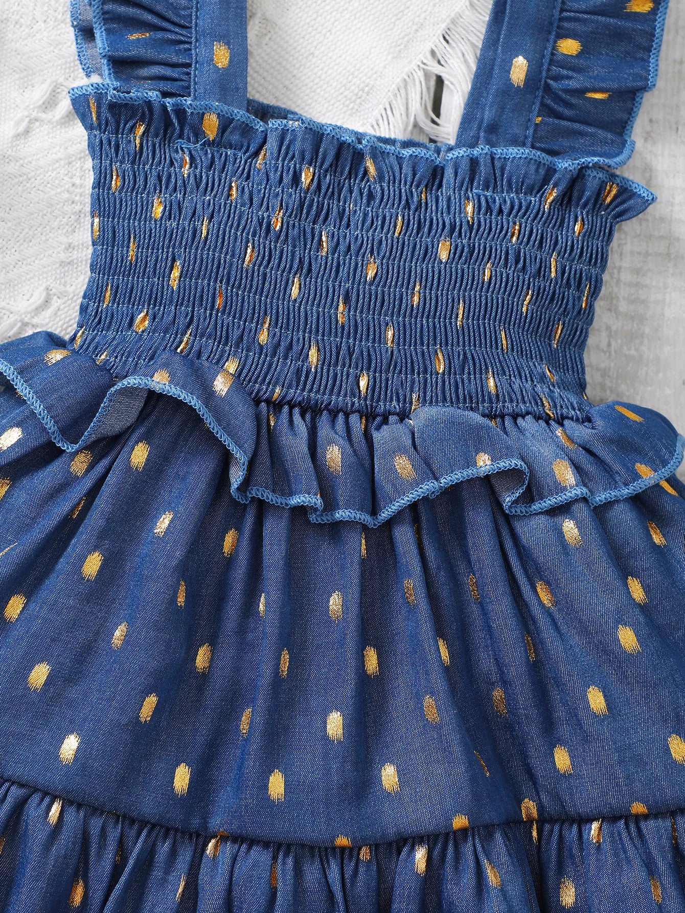 Vintaside Kids Baby Girl Gold Dot Print Shirred Ruffle Hem Dress With Headband