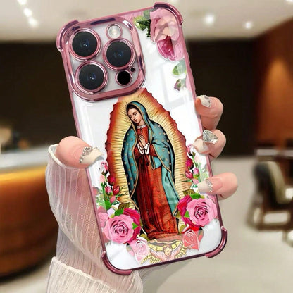Virgin Mary Flower Pattern Mobile Phone Case, Four-Corner Anti-Fall Mobile Phone Case, Suitable For IPhone11, 12, 13, 14, 15, 16, 17promax, Sturdy Mobile Phone Case Tpu Smartphone Protective Cover, Vi
