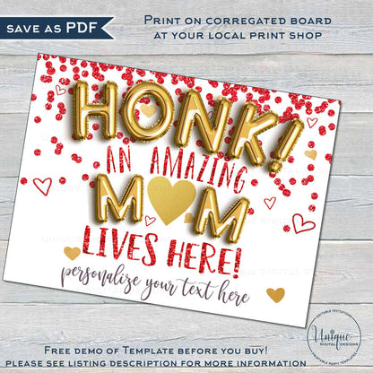 Virtual Mother's Day Yard Sign, Editable Honk for an Amazing Mom Poster