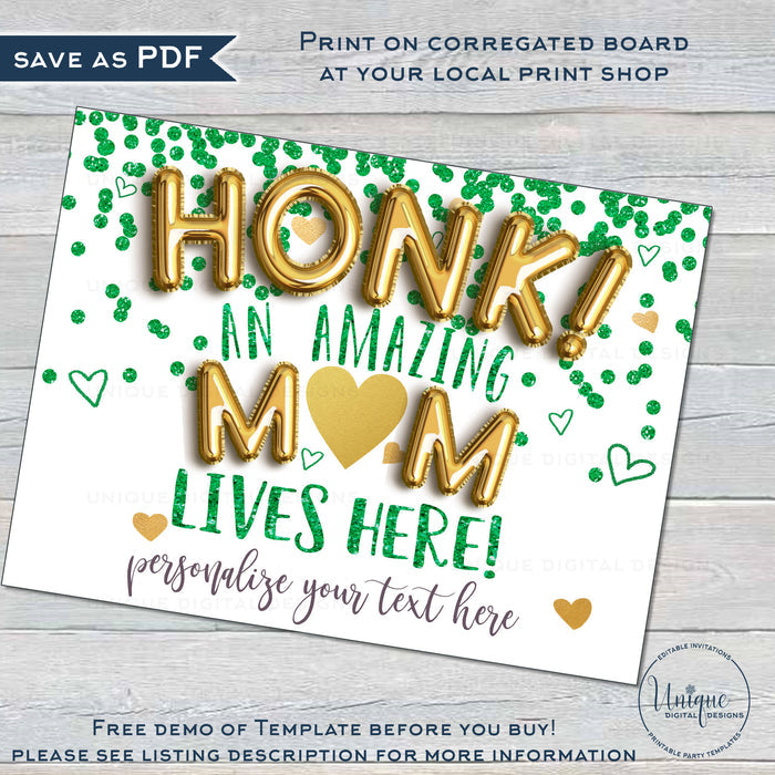 Virtual Mother's Day Yard Sign, Editable Honk for an Amazing Mom Poster