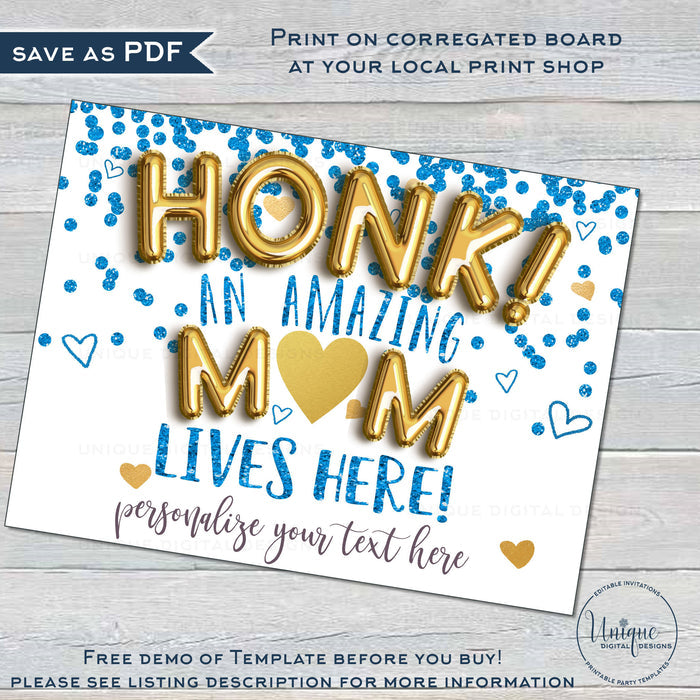 Virtual Mother's Day Yard Sign, Editable Honk for an Amazing Mom Poster