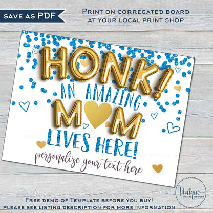 Virtual Mother's Day Yard Sign, Editable Honk for an Amazing Mom Poster