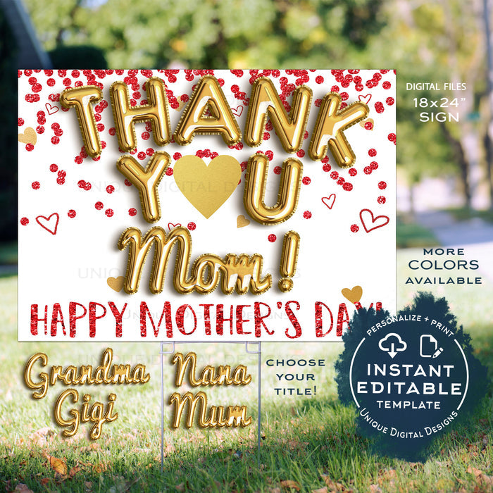 Virtual Mother's Day Yard Sign, Editable Thank You Gift from Kids Nana Grandma Gigi