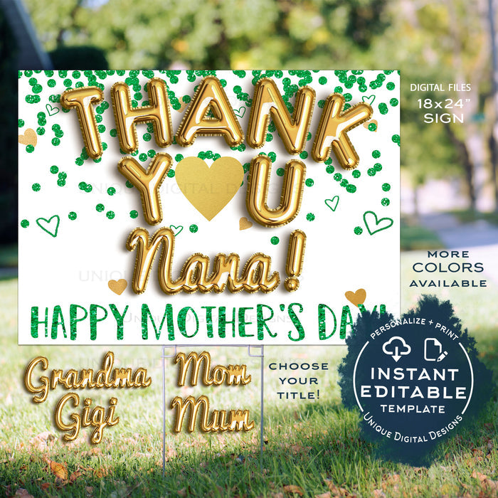 Virtual Mother's Day Yard Sign, Editable Thank You Gift from Kids Nana Grandma Gigi
