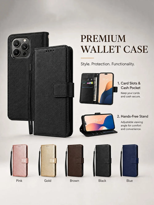 VOUVI High-End Retro Card Clip Phone Case Compatible With IPhone 18 17 16 15 14 13 12 11 Pro Max Luxurious PU Leather Wallet Cases Compatible With 16 15 14 Plus