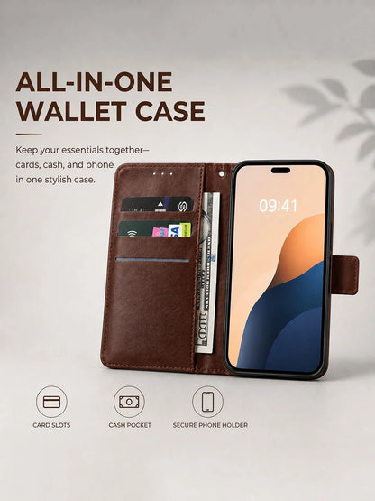 VOUVI High-End Retro Card Clip Phone Case Compatible With IPhone 18 17 16 15 14 13 12 11 Pro Max Luxurious PU Leather Wallet Cases Compatible With 16 15 14 Plus