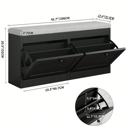VOWNER 41.7" Storage Shoe Bench With 2 Flip-Up Drawers & Cushioned Seat, Multi-Functional Entryway Organizer For Hallway, Bedroom, Gifts For Halloween & Thanksgiving