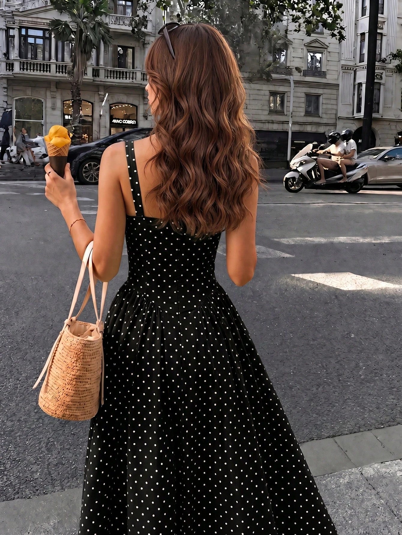 Vusalt Women's Summer French Fresh Light Yellow & White Small Plaid Square Neck Wide Strap Gathered Full Skirt Knee-Length Midi Dress