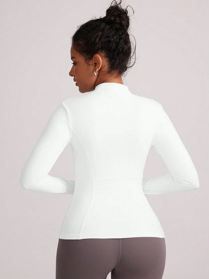 VUTRU Women's Fitted Athletic Jacket With Thumb Holes And Stand Collar White Spring Sports