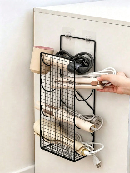 Wall-Mounted Hair Tool Storage Basket, No-Drill Bathroom Organizer Rack For Hair Dryer And Curling Iron
