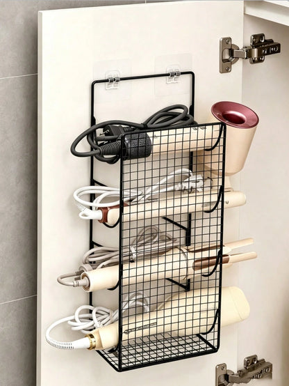 Wall-Mounted Hair Tool Storage Basket, No-Drill Bathroom Organizer Rack For Hair Dryer And Curling Iron