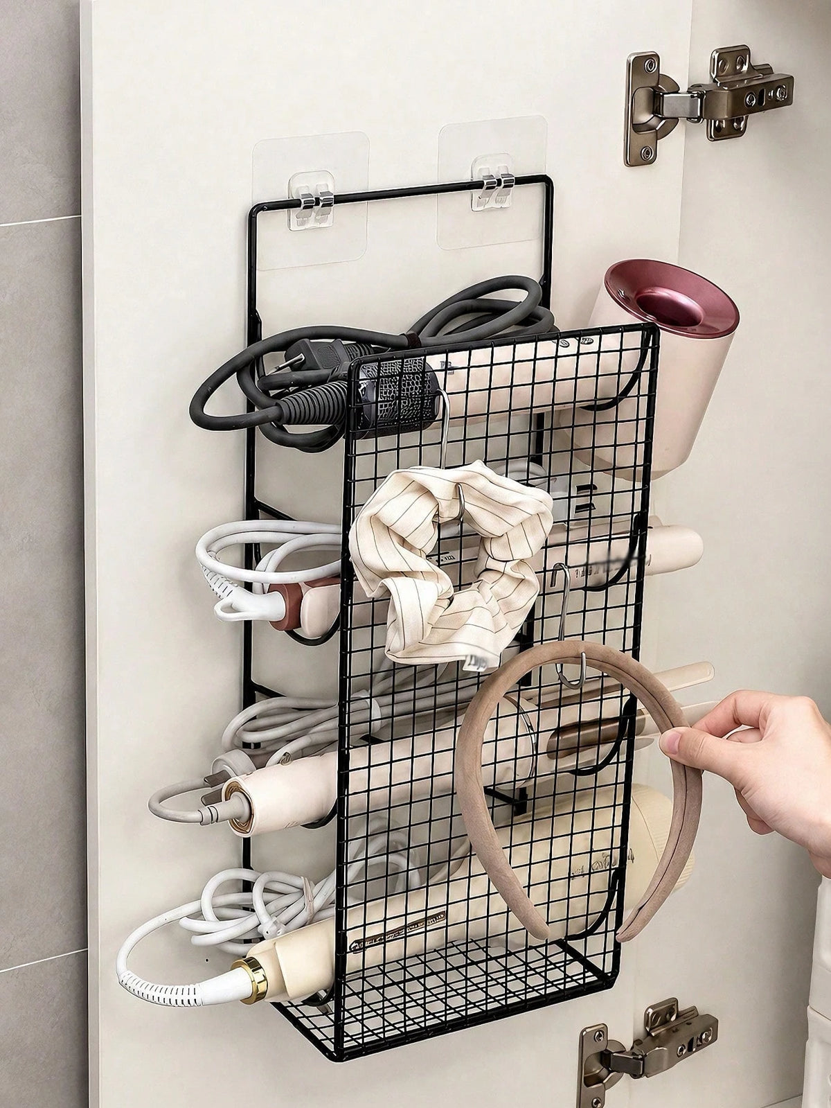 Wall-Mounted Hair Tool Storage Basket, No-Drill Bathroom Organizer Rack For Hair Dryer And Curling Iron