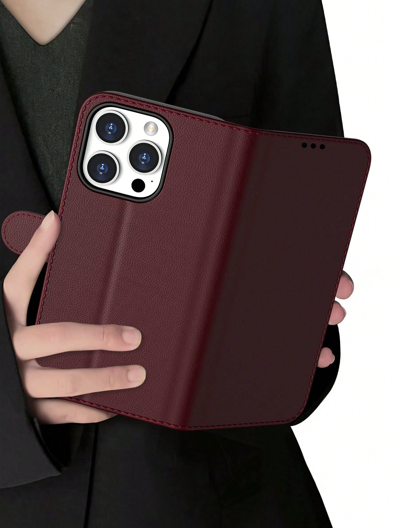 Wallet Phone Case For IPhone 16 Pro Max, Plum PU Leather Protective Cover, Compatible With Galaxy A56/A16/A55/S25 Ultra/S25 Edge (International Version), Flip Cover Protective Case (With Shockproof TP