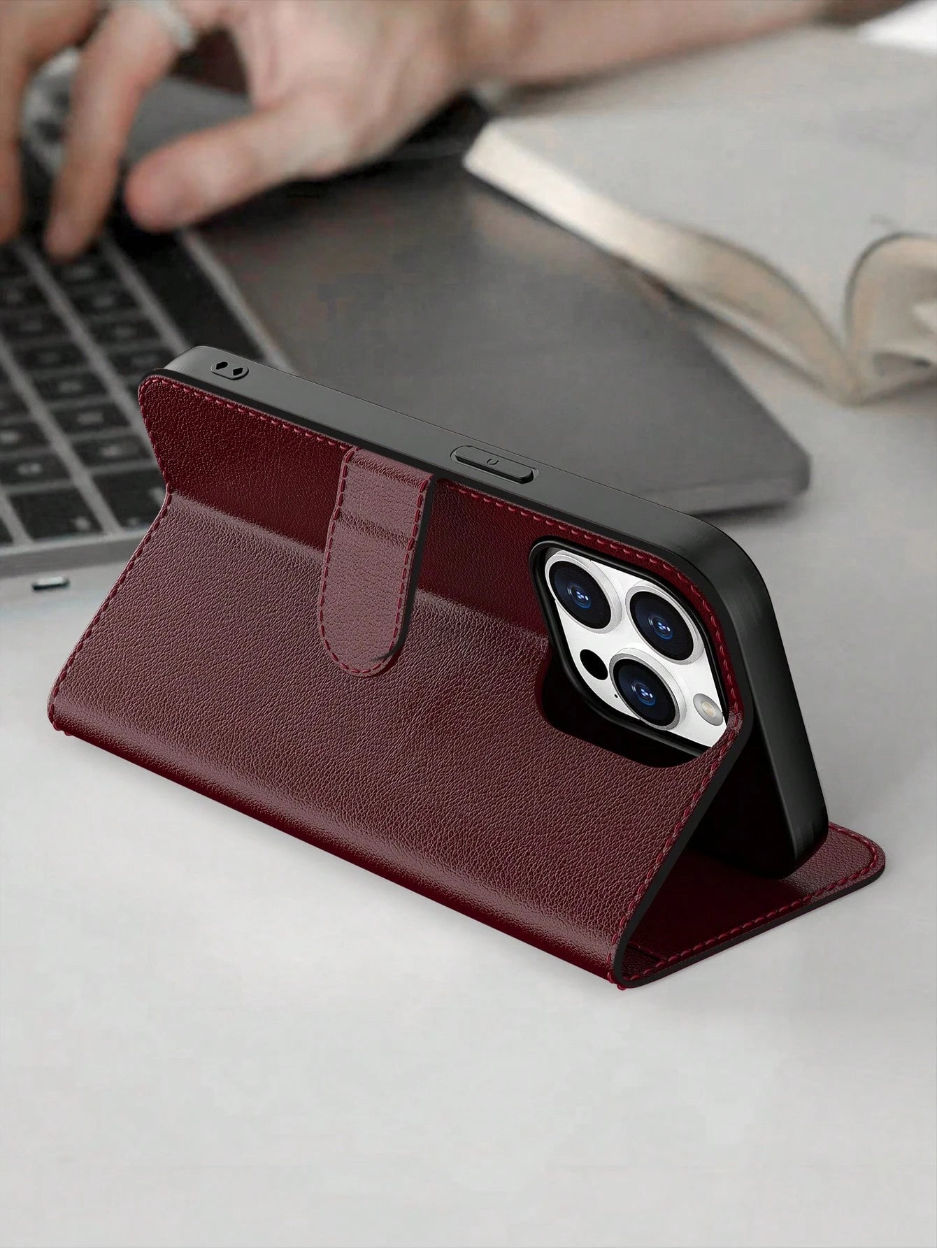 Wallet Phone Case For IPhone 16 Pro Max, Plum PU Leather Protective Cover, Compatible With Galaxy A56/A16/A55/S25 Ultra/S25 Edge (International Version), Flip Cover Protective Case (With Shockproof TP