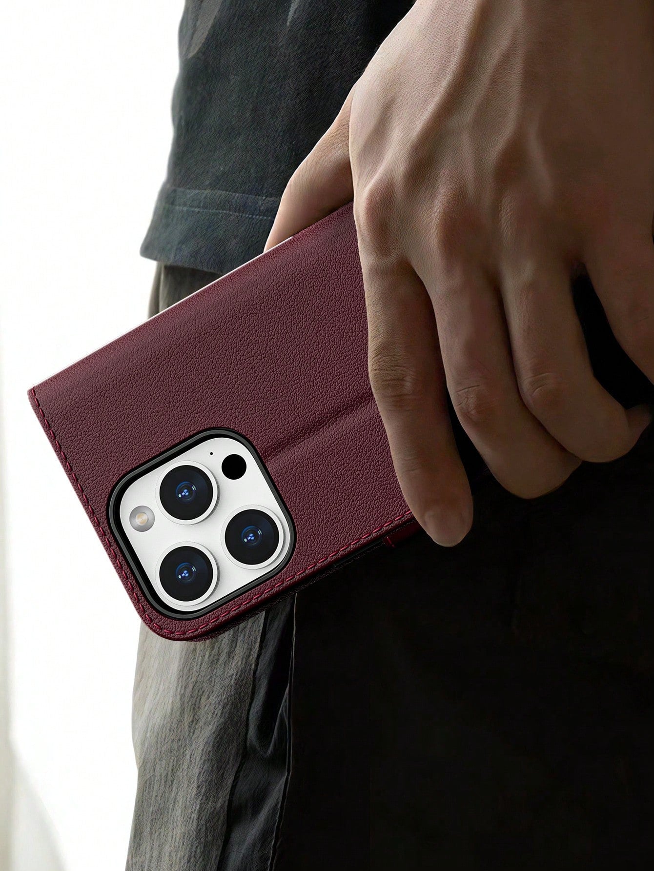 Wallet Phone Case For IPhone 16 Pro Max, Plum PU Leather Protective Cover, Compatible With Galaxy A56/A16/A55/S25 Ultra/S25 Edge (International Version), Flip Cover Protective Case (With Shockproof TP