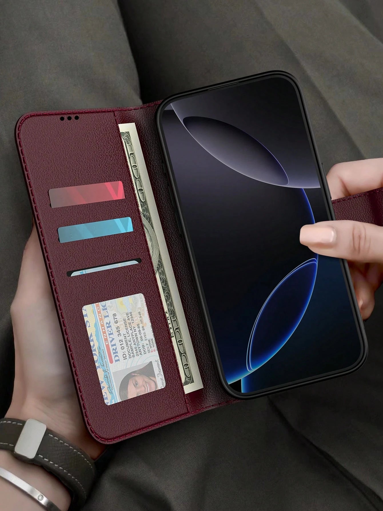 Wallet Phone Case For IPhone 16 Pro Max, Plum PU Leather Protective Cover, Compatible With Galaxy A56/A16/A55/S25 Ultra/S25 Edge (International Version), Flip Cover Protective Case (With Shockproof TP