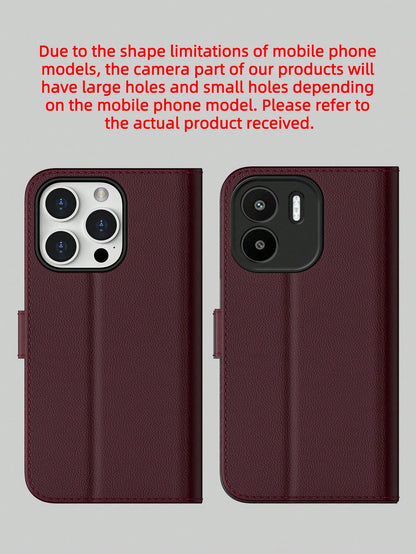 Wallet Phone Case For IPhone 16 Pro Max, Plum PU Leather Protective Cover, Compatible With Galaxy A56/A16/A55/S25 Ultra/S25 Edge (International Version), Flip Cover Protective Case (With Shockproof TP