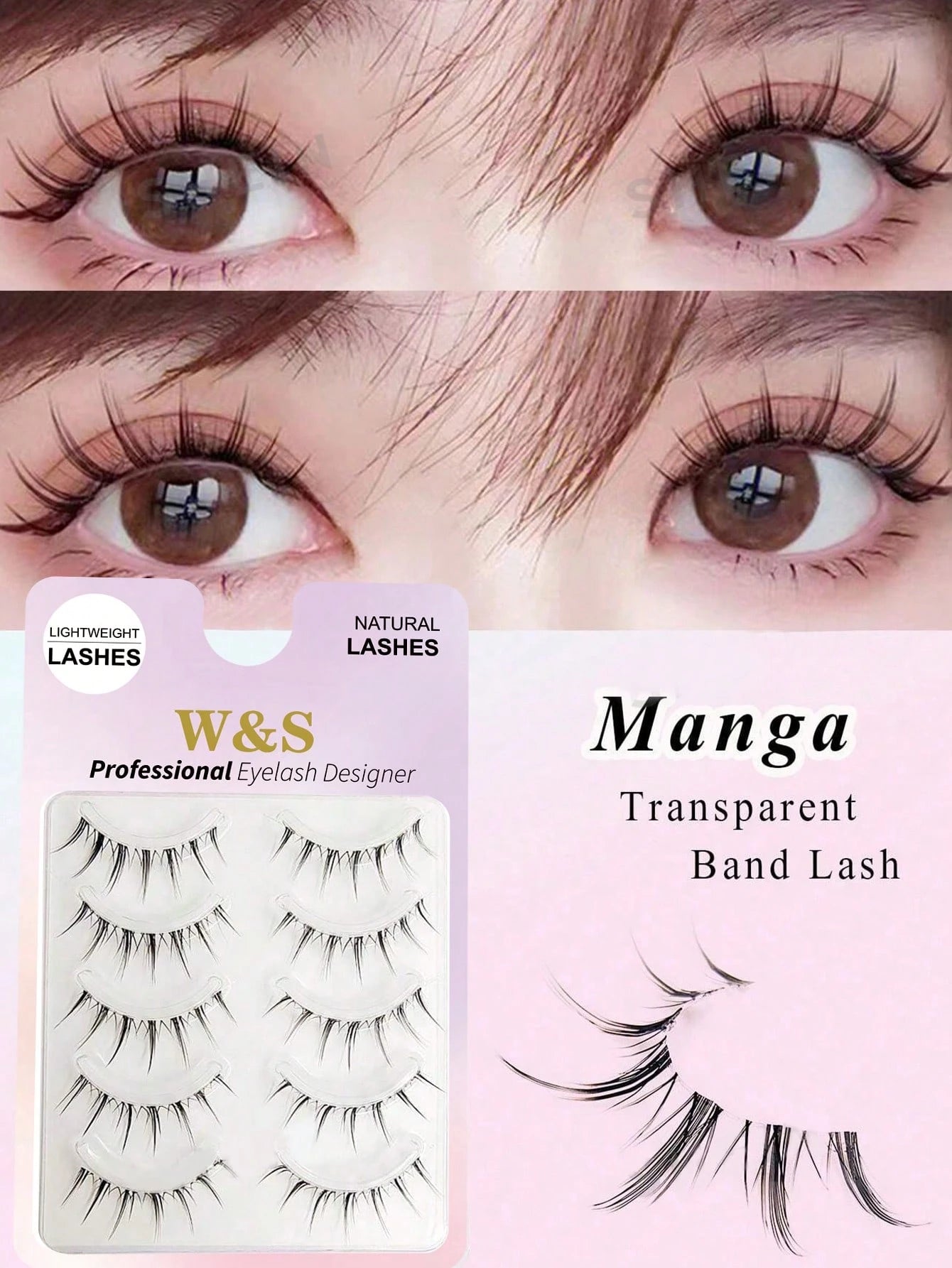 Waloshow DOUDOUTIAN Japanese Sweet Style False Eyelashes 5 Pairs C-Curl Natural Camera-Friendly Design For Lively Manga Eye Makeup, Suitable For Cosplay And Daily Wear 7mm-12mm