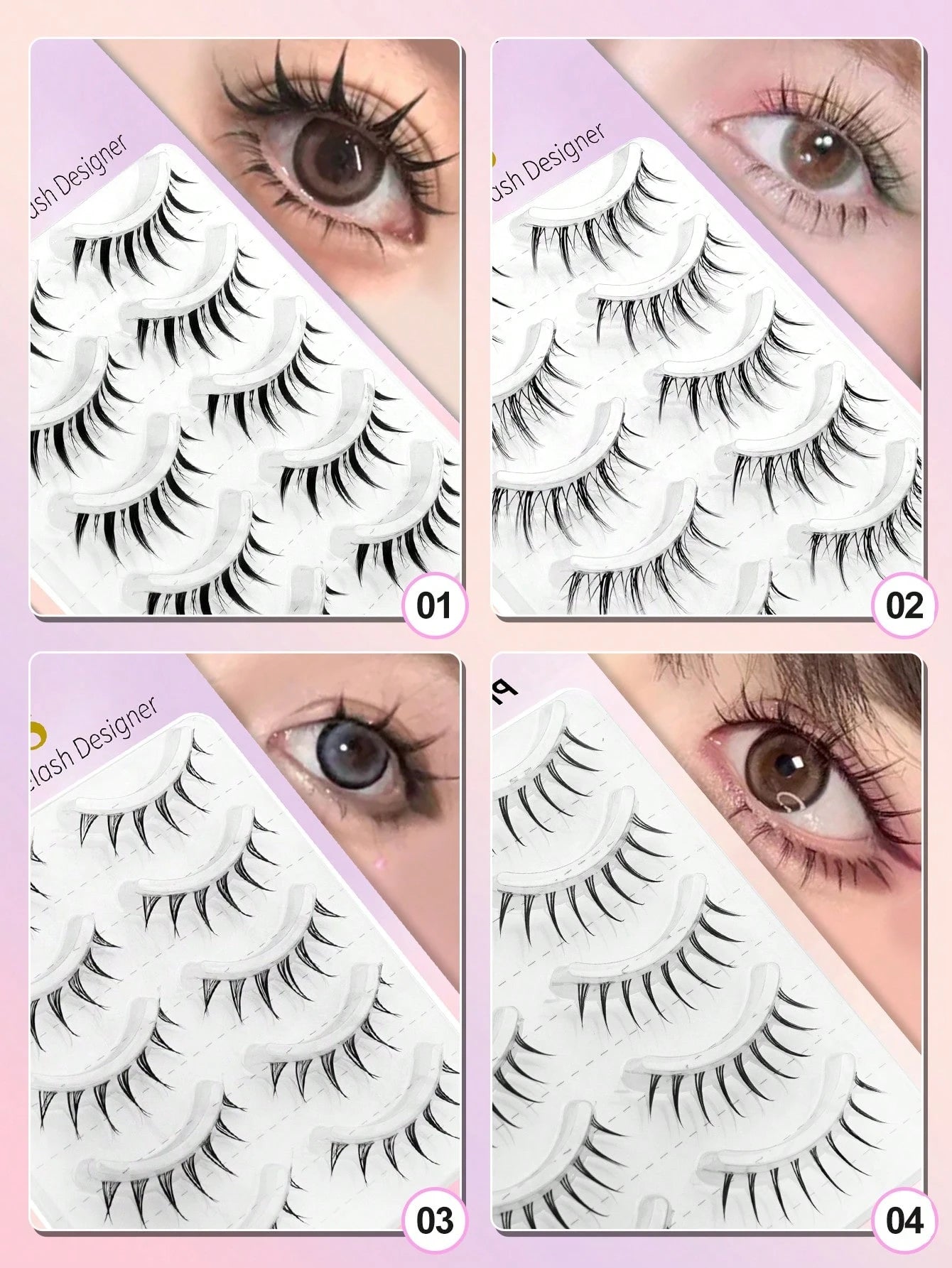 Waloshow DOUDOUTIAN Japanese Sweet Style False Eyelashes 5 Pairs C-Curl Natural Camera-Friendly Design For Lively Manga Eye Makeup, Suitable For Cosplay And Daily Wear 7mm-12mm