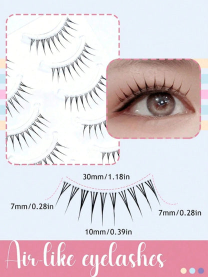 Waloshow DOUDOUTIAN Japanese Sweet Style False Eyelashes 5 Pairs C-Curl Natural Camera-Friendly Design For Lively Manga Eye Makeup, Suitable For Cosplay And Daily Wear 7mm-12mm