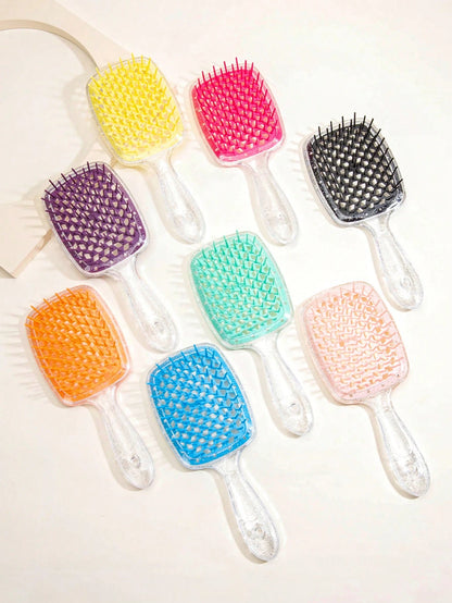 WANMEI 1pc Shiny Transparent Hollow Hair Comb, Anti-Static Scalp Massage Brush, Wet & Dry Use, Transparent Comb, Styling Tool For Wet & Dry Hair, Natural Smooth Brush, Massage Comb Suitable For Curly