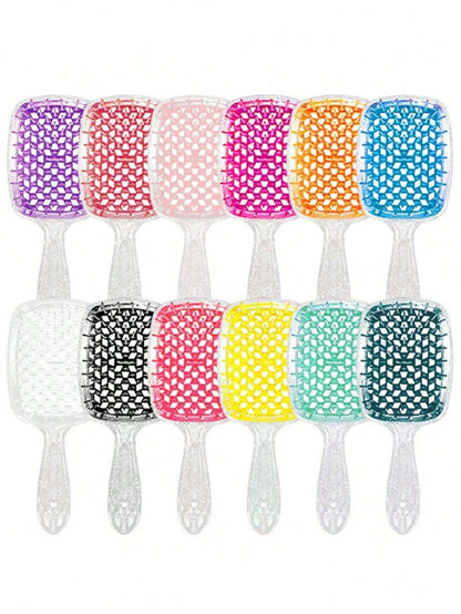 WANMEI 1pc Shiny Transparent Hollow Hair Comb, Anti-Static Scalp Massage Brush, Wet & Dry Use, Transparent Comb, Styling Tool For Wet & Dry Hair, Natural Smooth Brush, Massage Comb Suitable For Curly