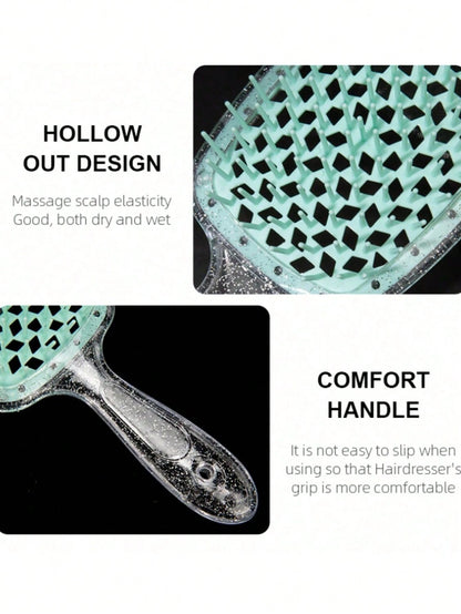 WANMEI 1pc Shiny Transparent Hollow Hair Comb, Anti-Static Scalp Massage Brush, Wet & Dry Use, Transparent Comb, Styling Tool For Wet & Dry Hair, Natural Smooth Brush, Massage Comb Suitable For Curly