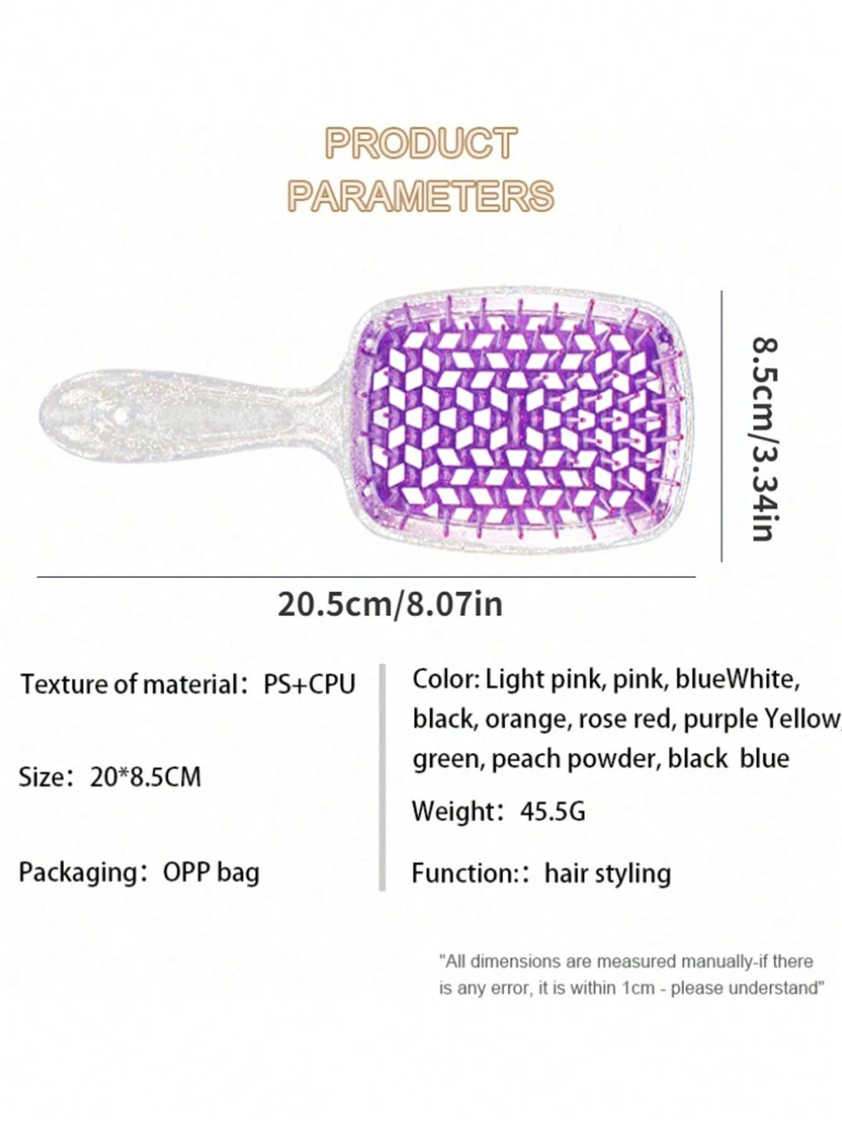 WANMEI 1pc Shiny Transparent Hollow Hair Comb, Anti-Static Scalp Massage Brush, Wet & Dry Use, Transparent Comb, Styling Tool For Wet & Dry Hair, Natural Smooth Brush, Massage Comb Suitable For Curly