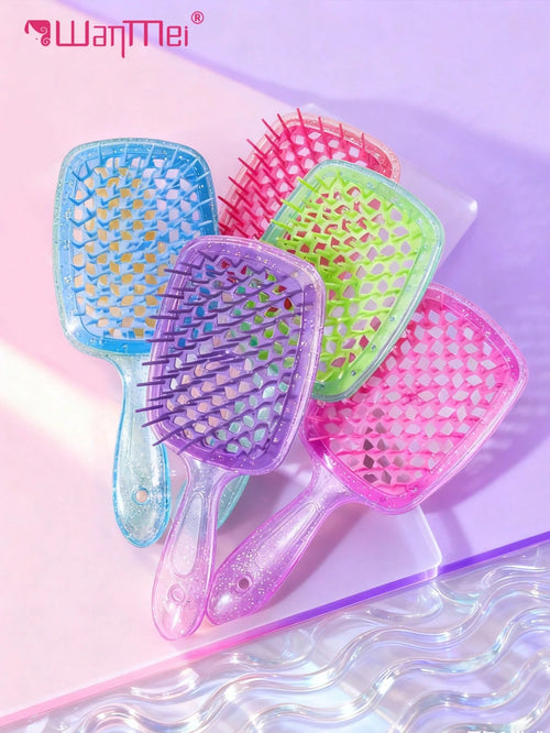 WANMEI Transparent Glitter Hollow Hair Comb- Women/Girls Shiny Detangling Comb, Glossy Anti-Static Lightweight Brush For Thick/Curly/Fine Hair, Shiny Portable Haircare Tool, Effectively Controls Friz