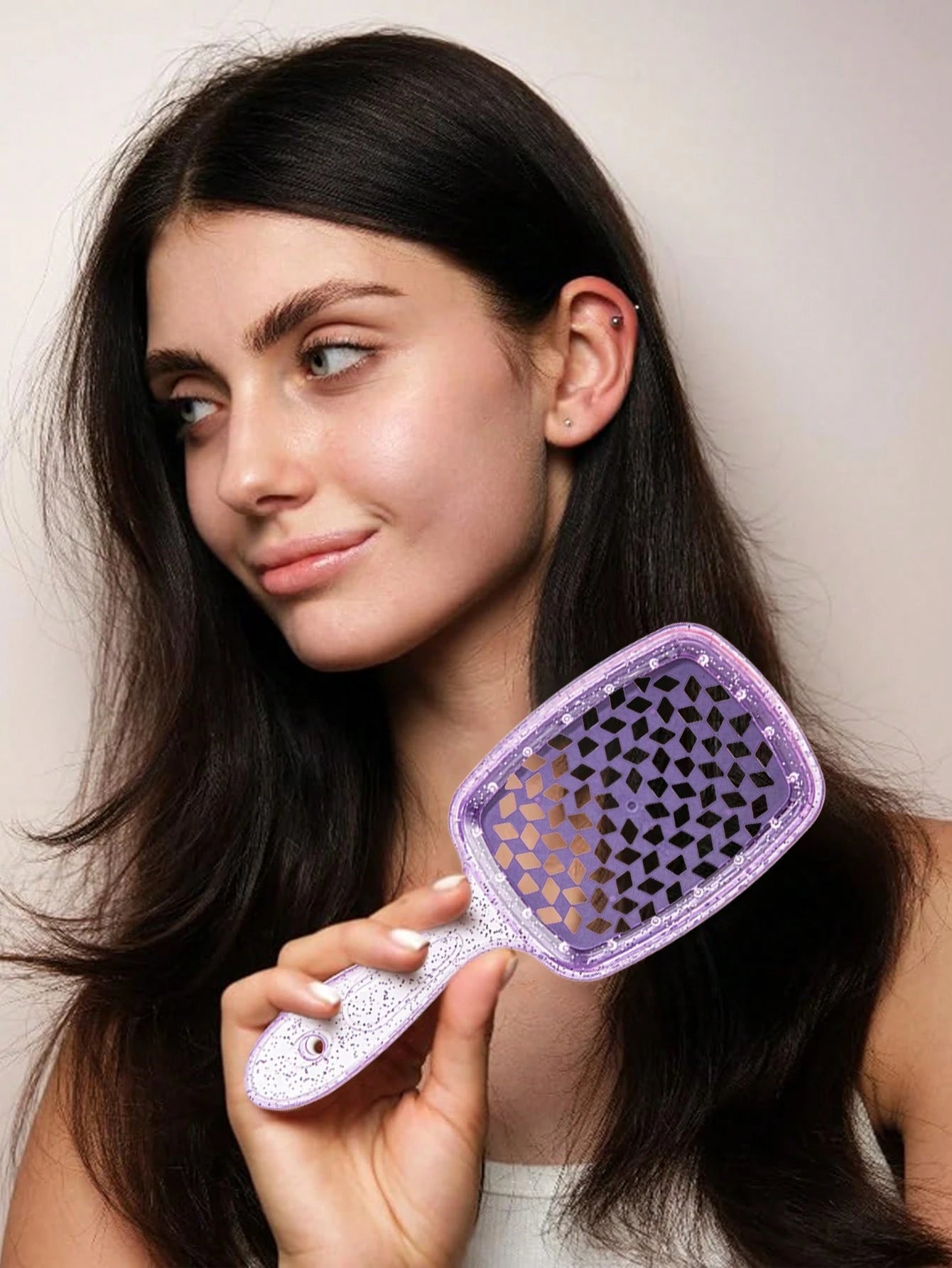 WANMEI Transparent Glitter Hollow Hair Comb- Women/Girls Shiny Detangling Comb, Glossy Anti-Static Lightweight Brush For Thick/Curly/Fine Hair, Shiny Portable Haircare Tool, Effectively Controls Friz