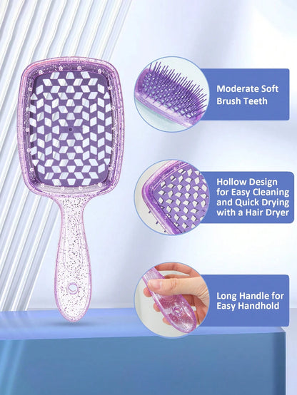 WANMEI Transparent Glitter Hollow Hair Comb- Women/Girls Shiny Detangling Comb, Glossy Anti-Static Lightweight Brush For Thick/Curly/Fine Hair, Shiny Portable Haircare Tool, Effectively Controls Friz