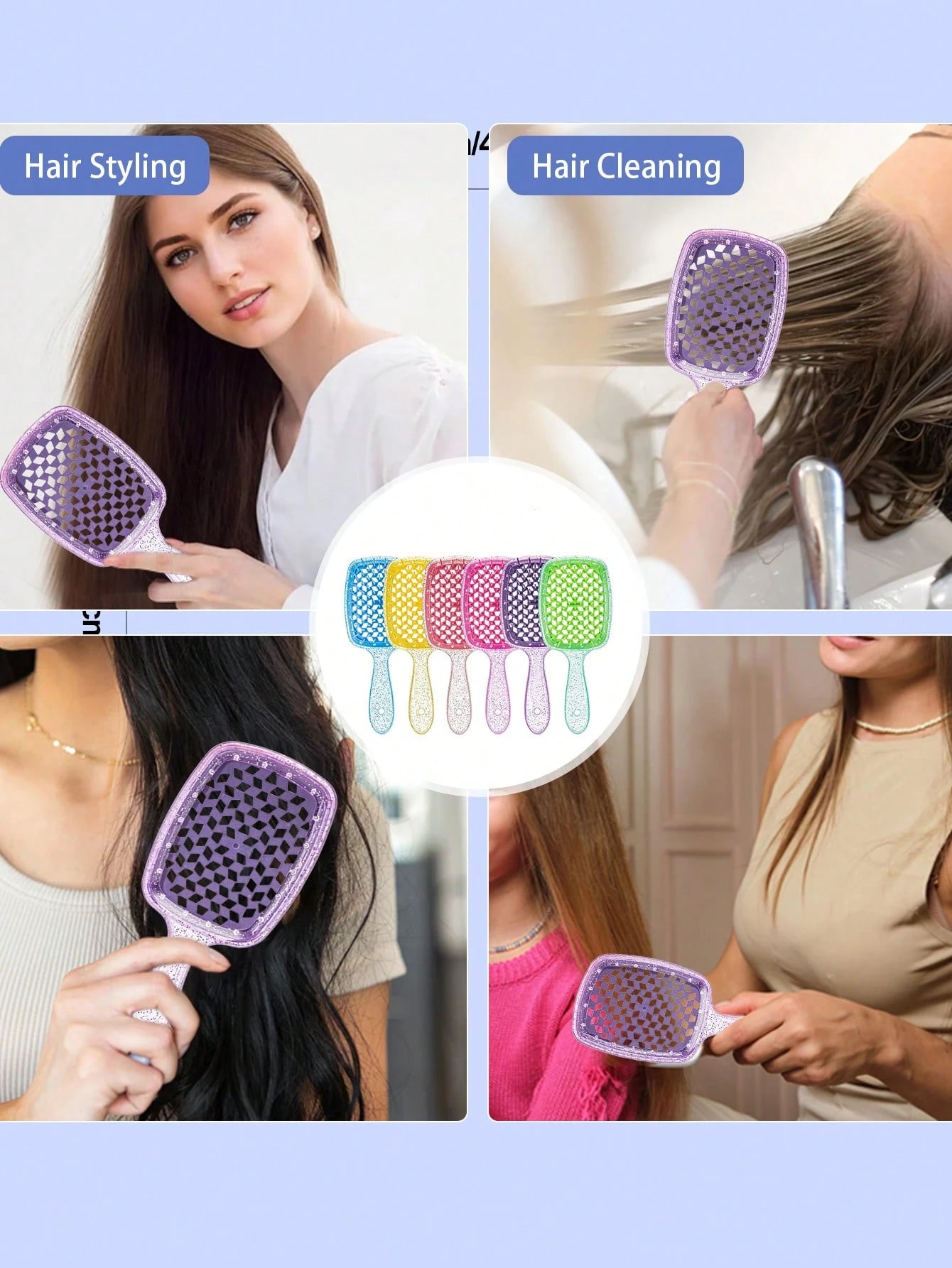 WANMEI Transparent Glitter Hollow Hair Comb- Women/Girls Shiny Detangling Comb, Glossy Anti-Static Lightweight Brush For Thick/Curly/Fine Hair, Shiny Portable Haircare Tool, Effectively Controls Friz