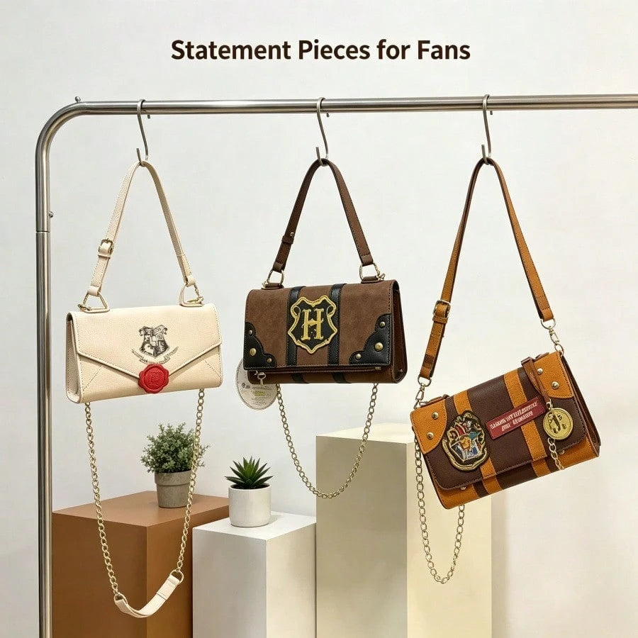 Warner Bros. (WB) Harry Potter Series Leather Long Wallet, Shoulder Bag, Crossbody Bag, Handbag, "H" Letter Emblem And Brown Brand Logo Pattern. Equipped With Detachable Shoulder Strap, Dual Buckle An